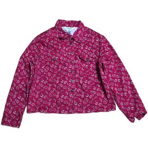 Metropolitan Paisley Denim Print Jacket Women's Size XL Red White Button Up